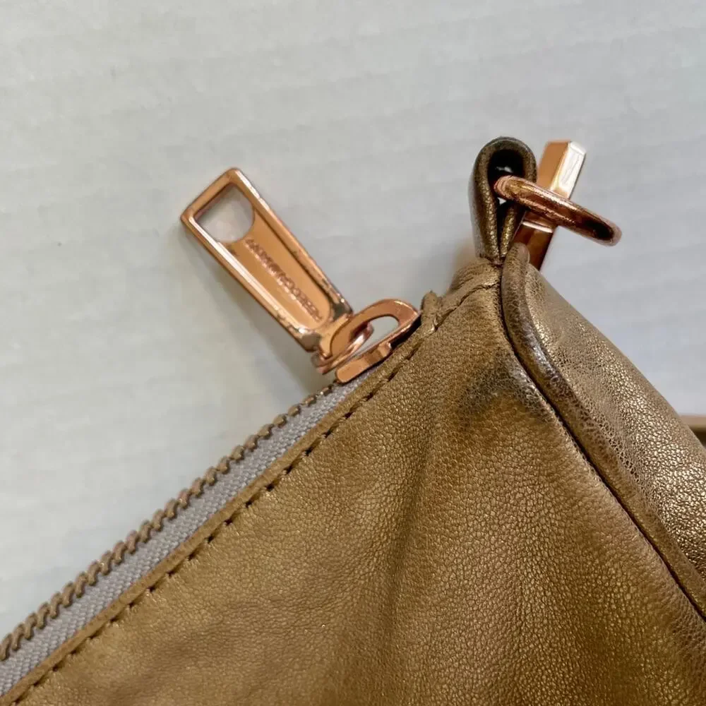 Rebecca Minkoff Gold Leather Zippered Convertible Crossbody Shoulder Purse